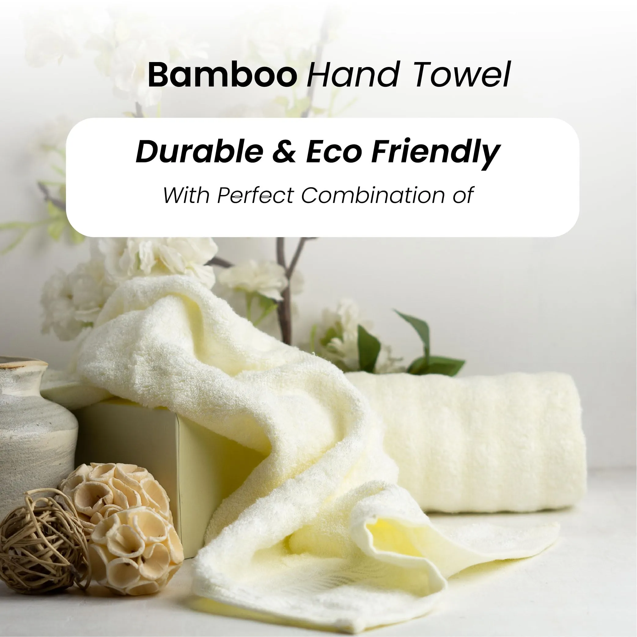 Mush Bamboo Hand Towels Set of 2 | 100% Bamboo Gym Towel for Men/Women Workout | Ultra Soft, Absorbent & Quick Dry Towel for Gym, Travel, Sports and Yoga | 40 x 60 cms | 600 GSM (Cream)