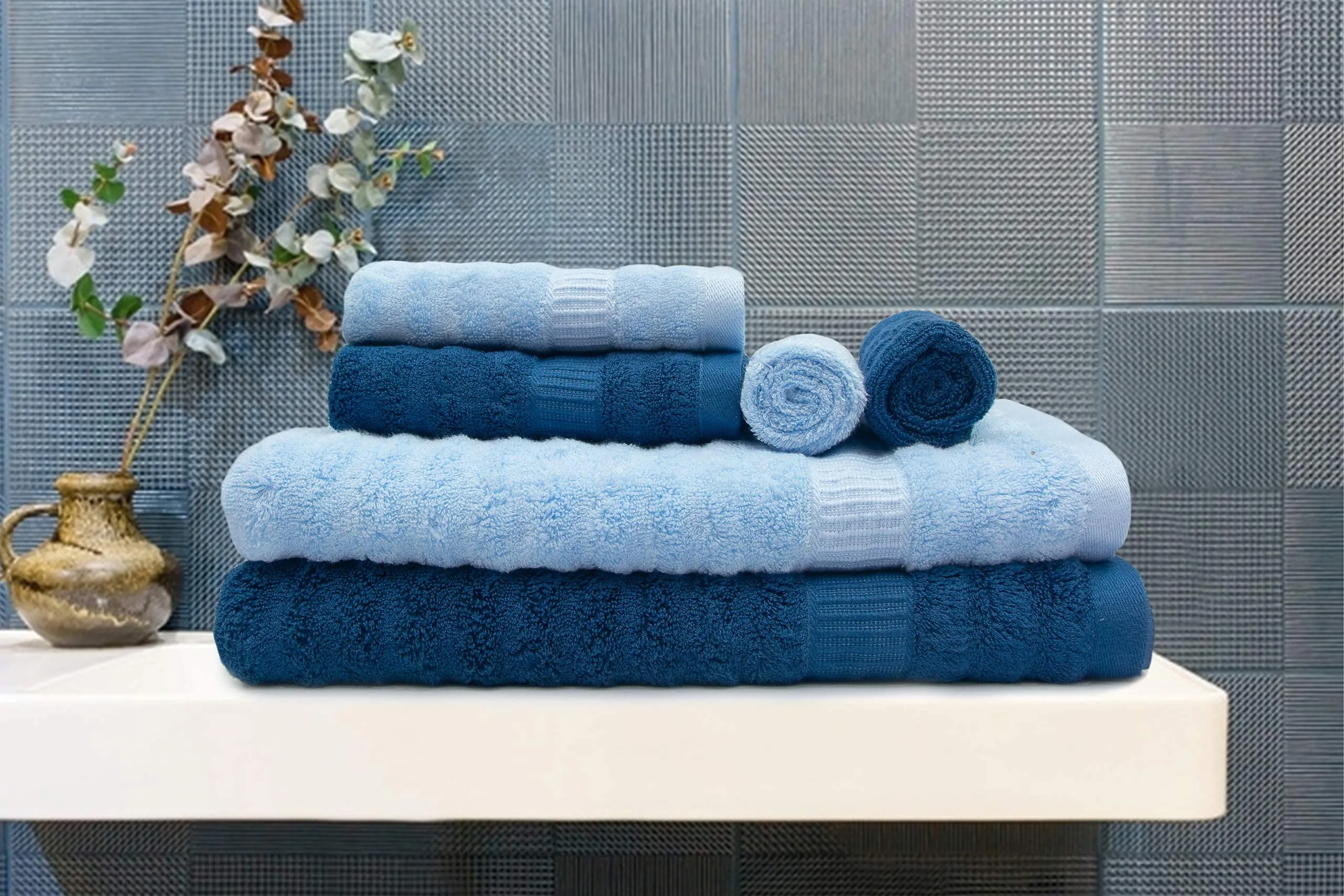 Mush Bamboo Luxurious 3 PieceTowels Set | Ultra Soft, Absorbent and Antimicrobial 600 GSM (Bath Towel, Hand Towel and Face Towel) Perfect for Daily Use and Gifting (Sky Blue)