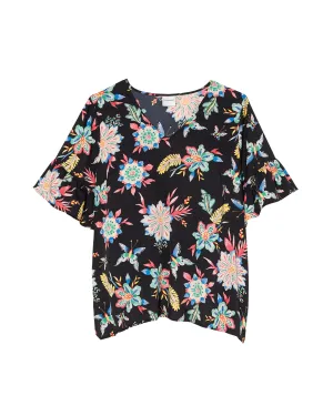 Nathalie Mid Sleeve Blouse | Black / Pink