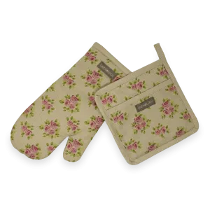 Oven Mitt & Pot Holder Set - Vintage Rose