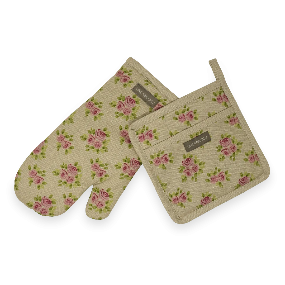 Oven Mitt & Pot Holder Set - Vintage Rose