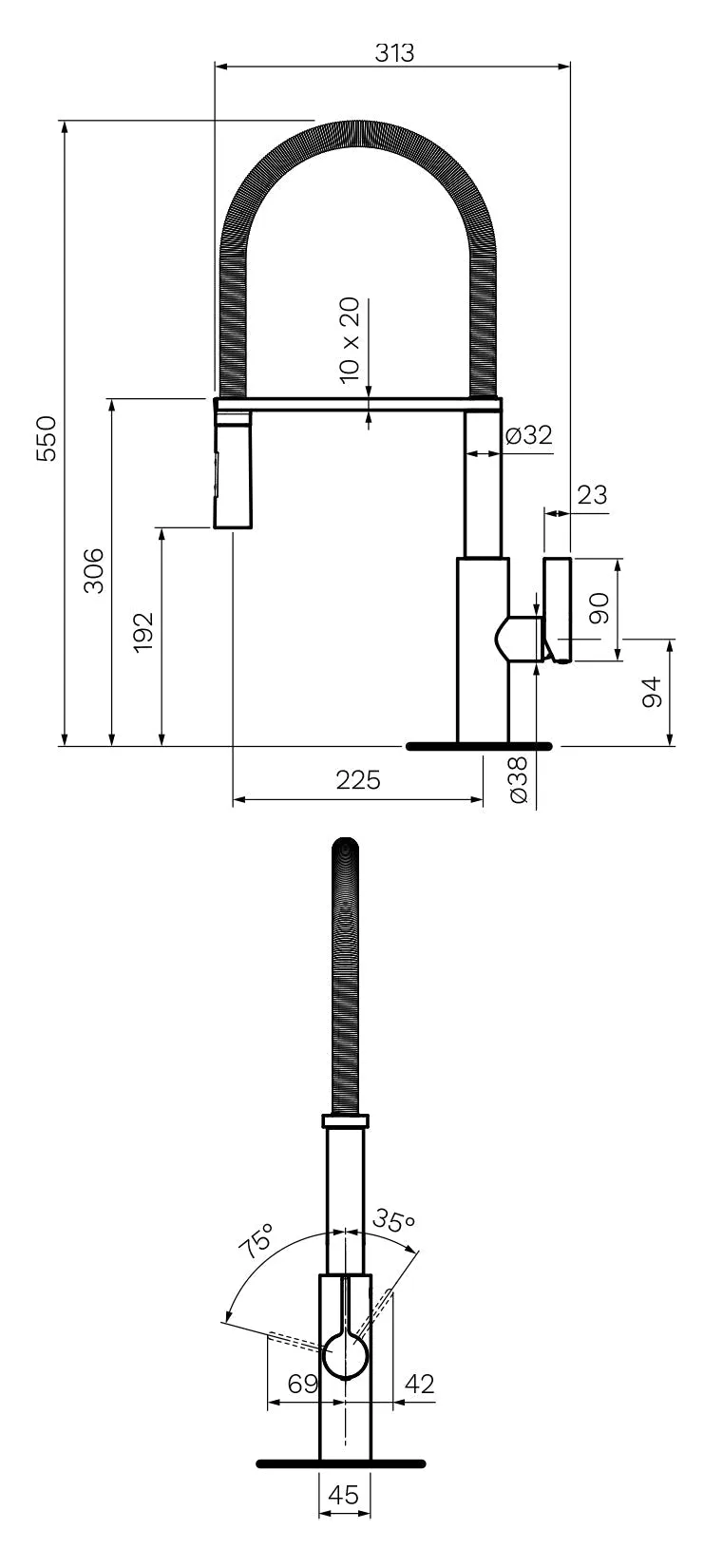 Parisi Libera Kitchen Mixer with Black Spring Spray - Chrome