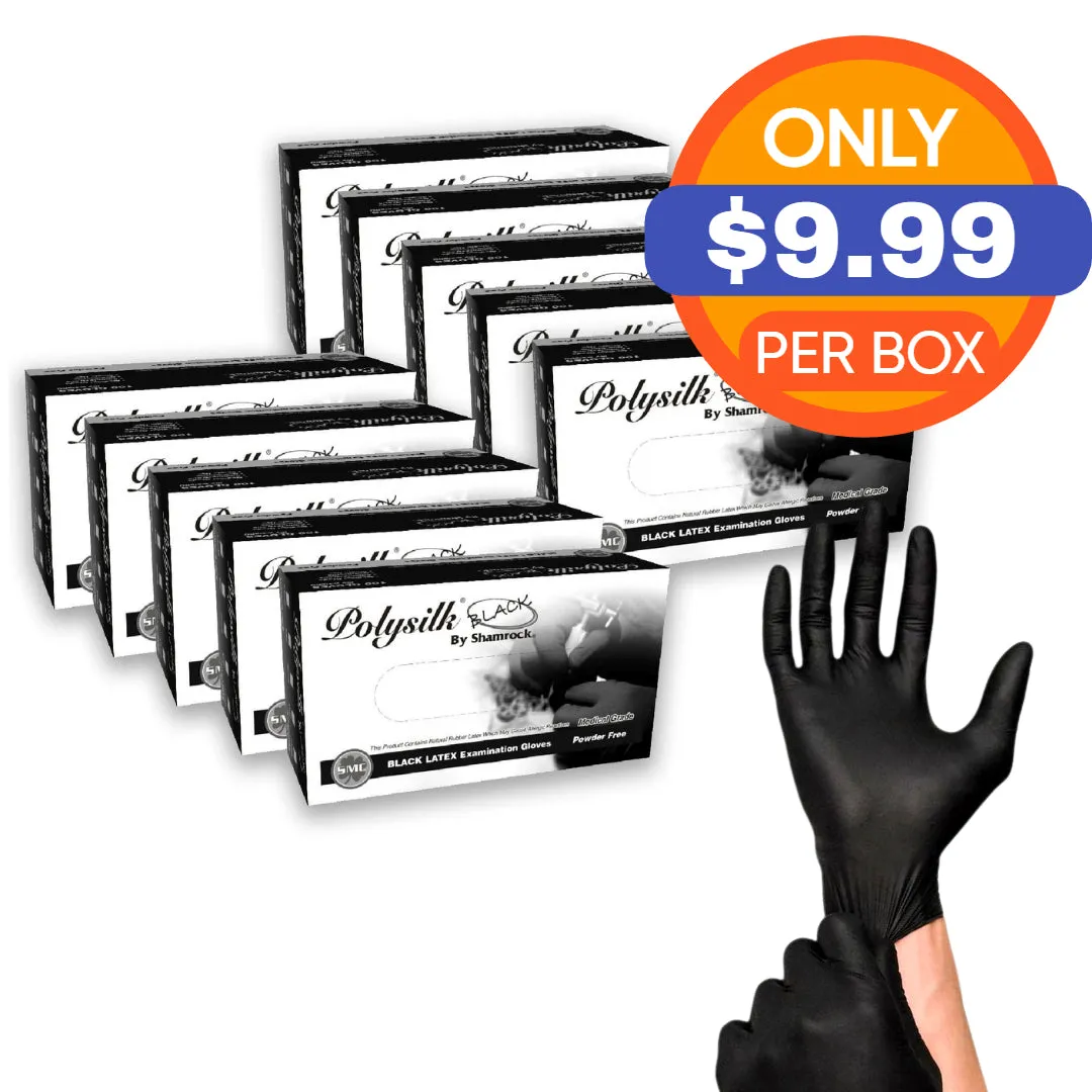 Polysilk by Shamrock Black Latex Gloves - Exam Grade, Powder Free (4 Mil), 1,000 Gloves