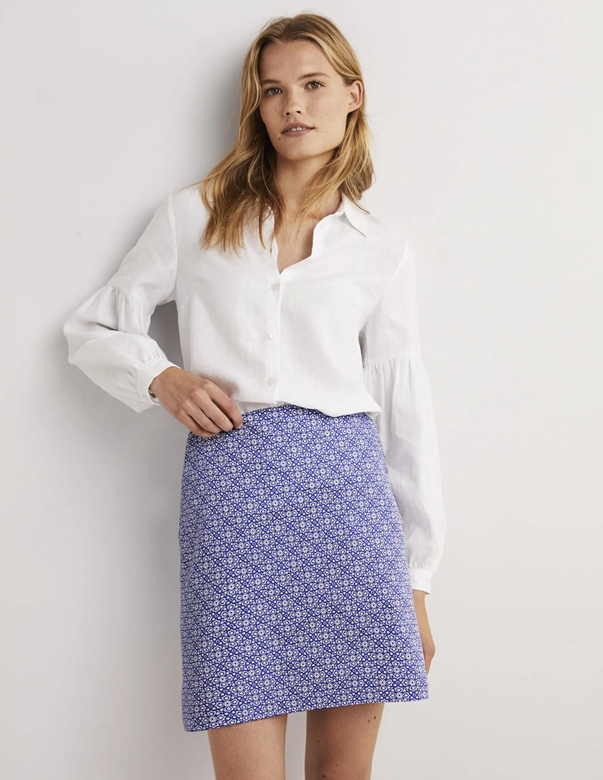 Printed A-line Mini Skirt-Bluebell, Floret Tile