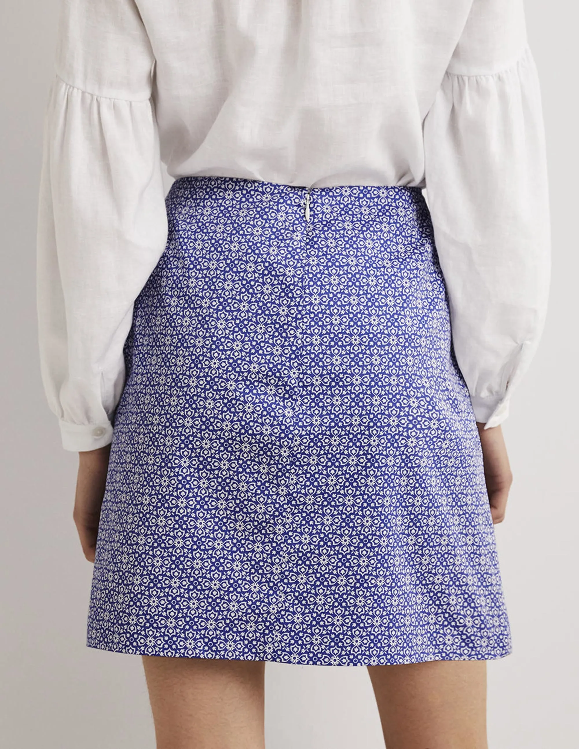 Printed A-line Mini Skirt-Bluebell, Floret Tile