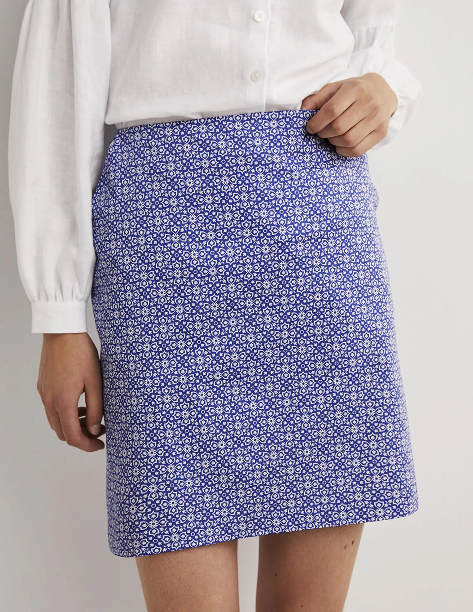 Printed A-line Mini Skirt-Bluebell, Floret Tile