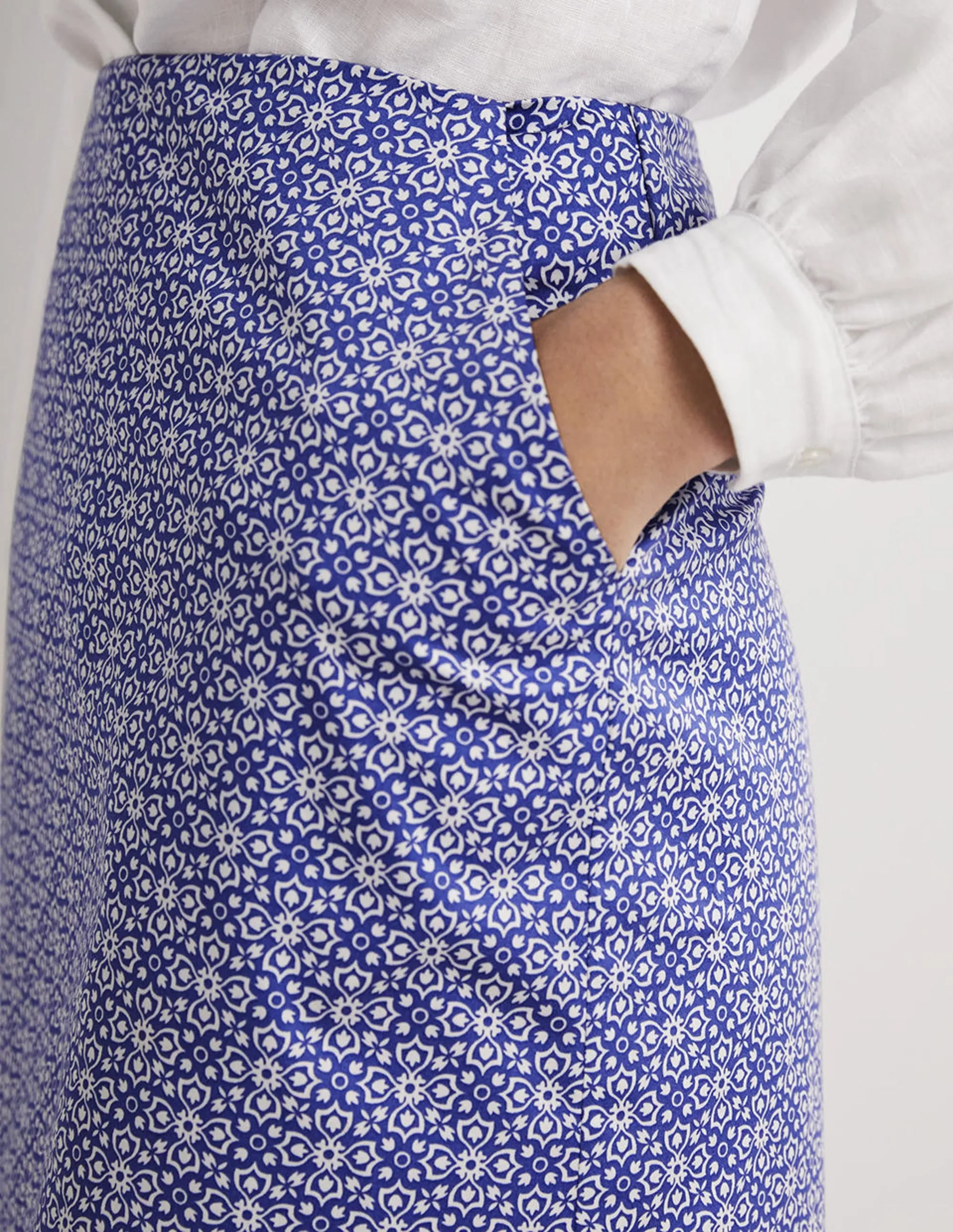 Printed A-line Mini Skirt-Bluebell, Floret Tile