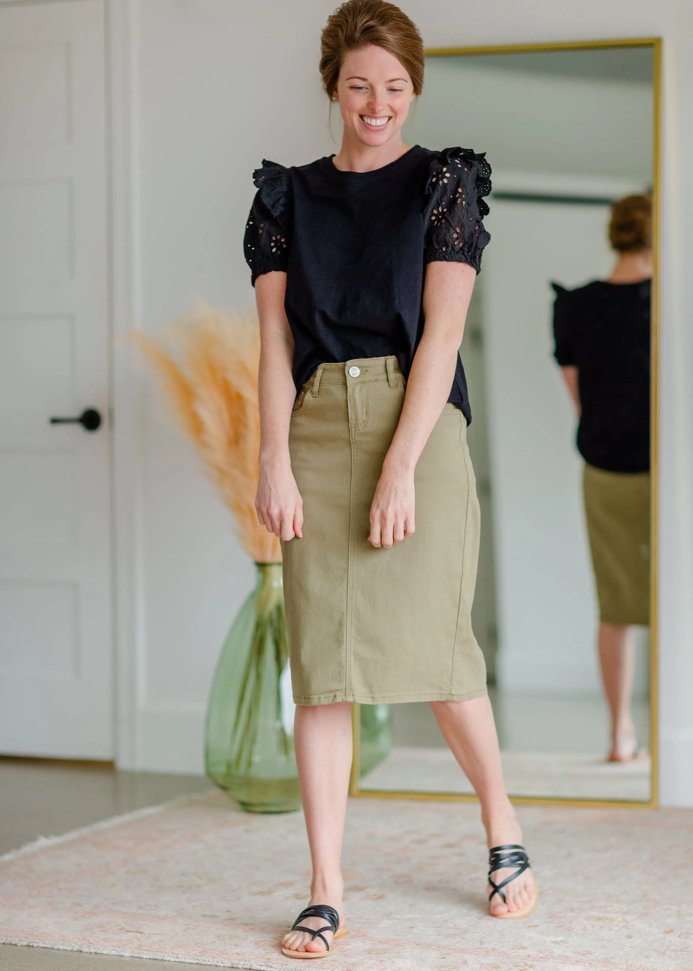 Remi Moss Olive Denim Midi Skirt - FINAL SALE