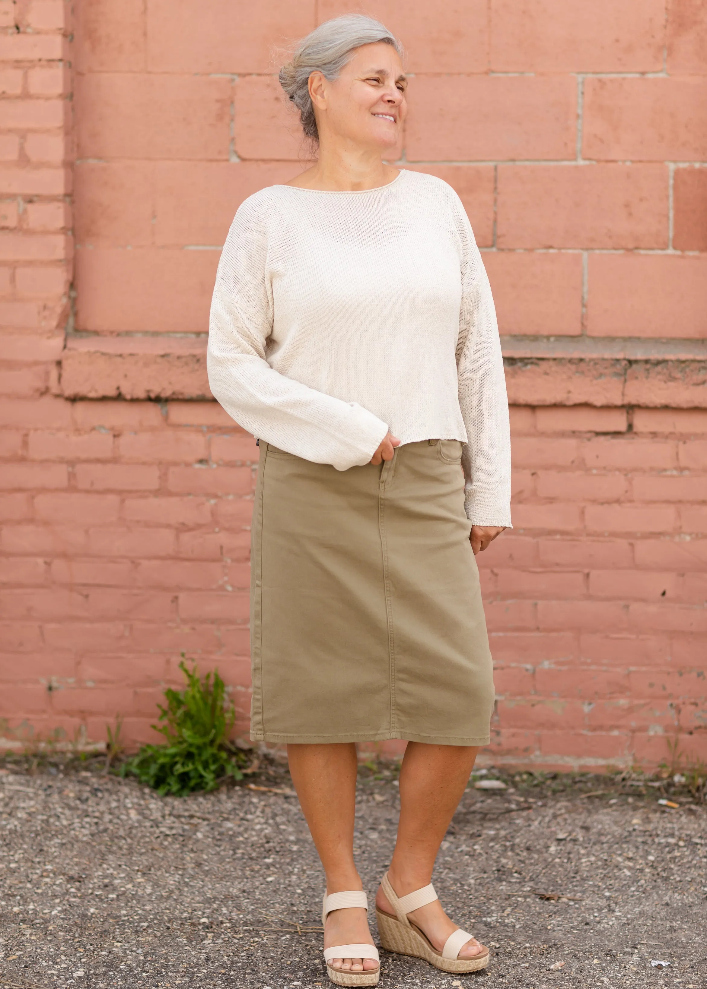 Remi Moss Olive Denim Midi Skirt - FINAL SALE