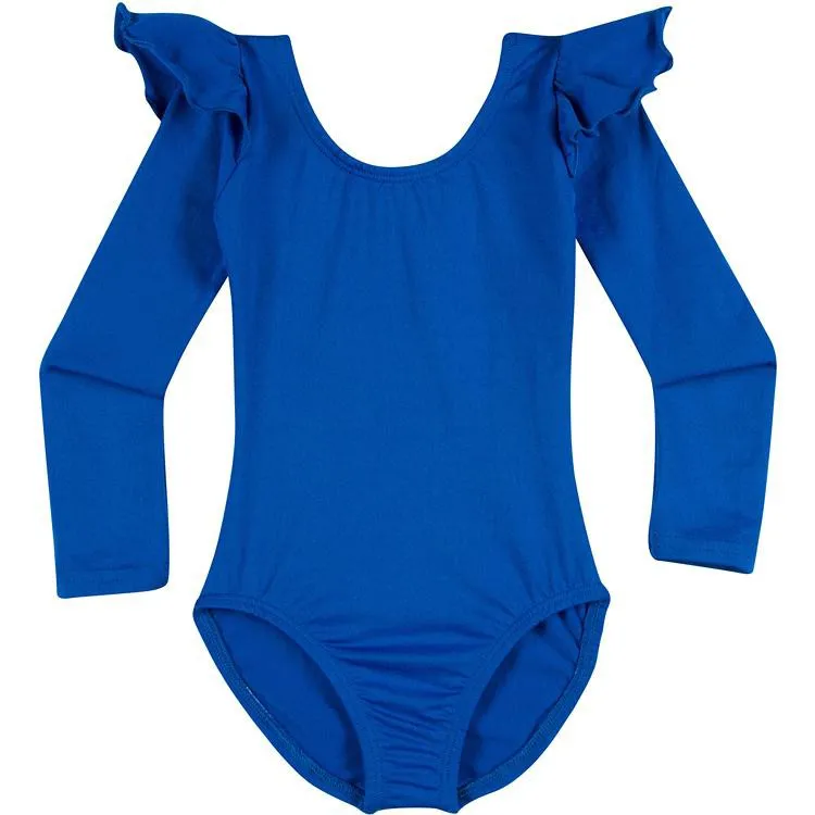 Royal Blue Toddler & Girls Long Sleeve Ruffle Dance Leotard