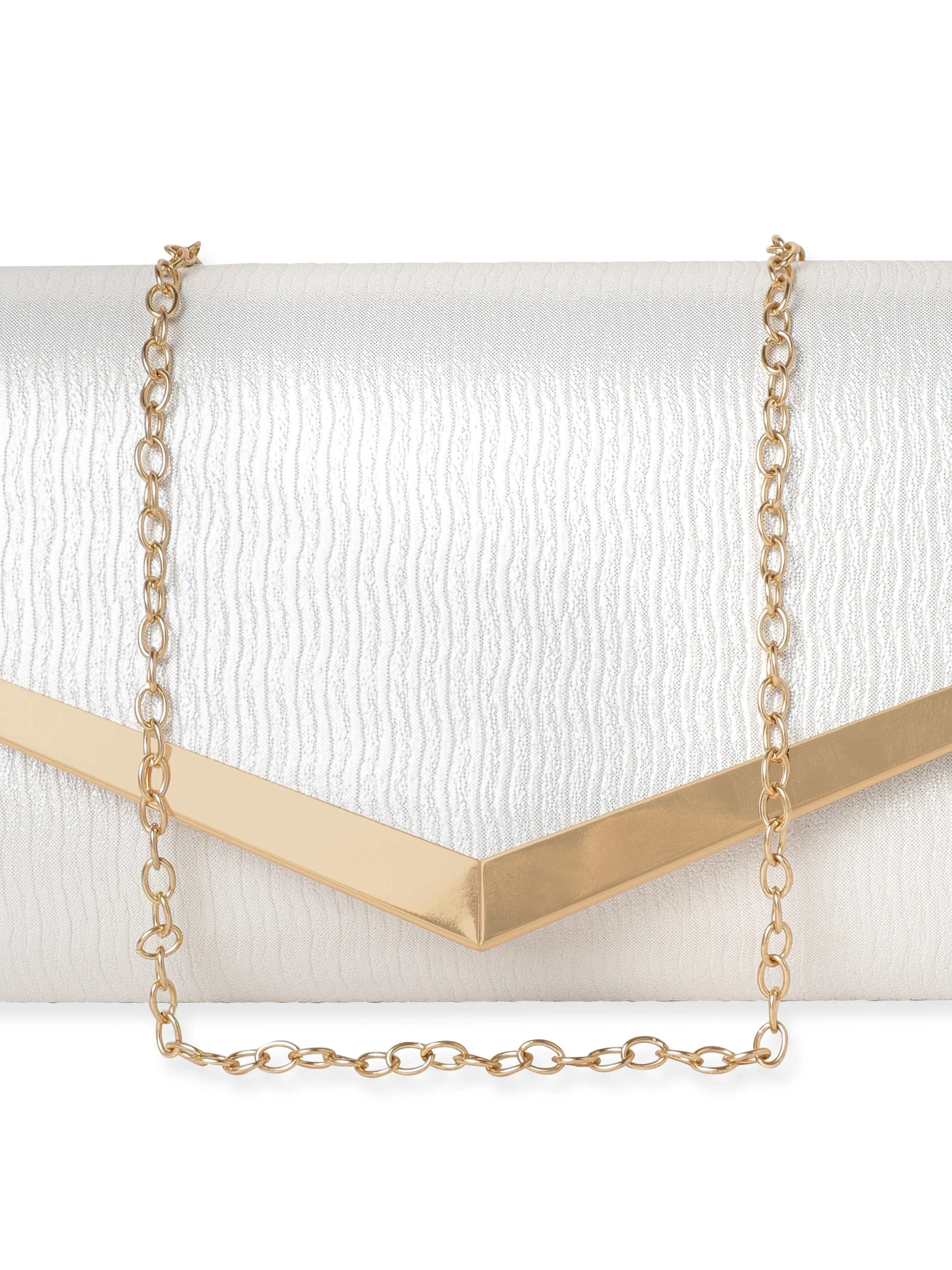 Rubans Chic Simplicity Handcrafted Beige Textured Glossy Finish Clutch Bag