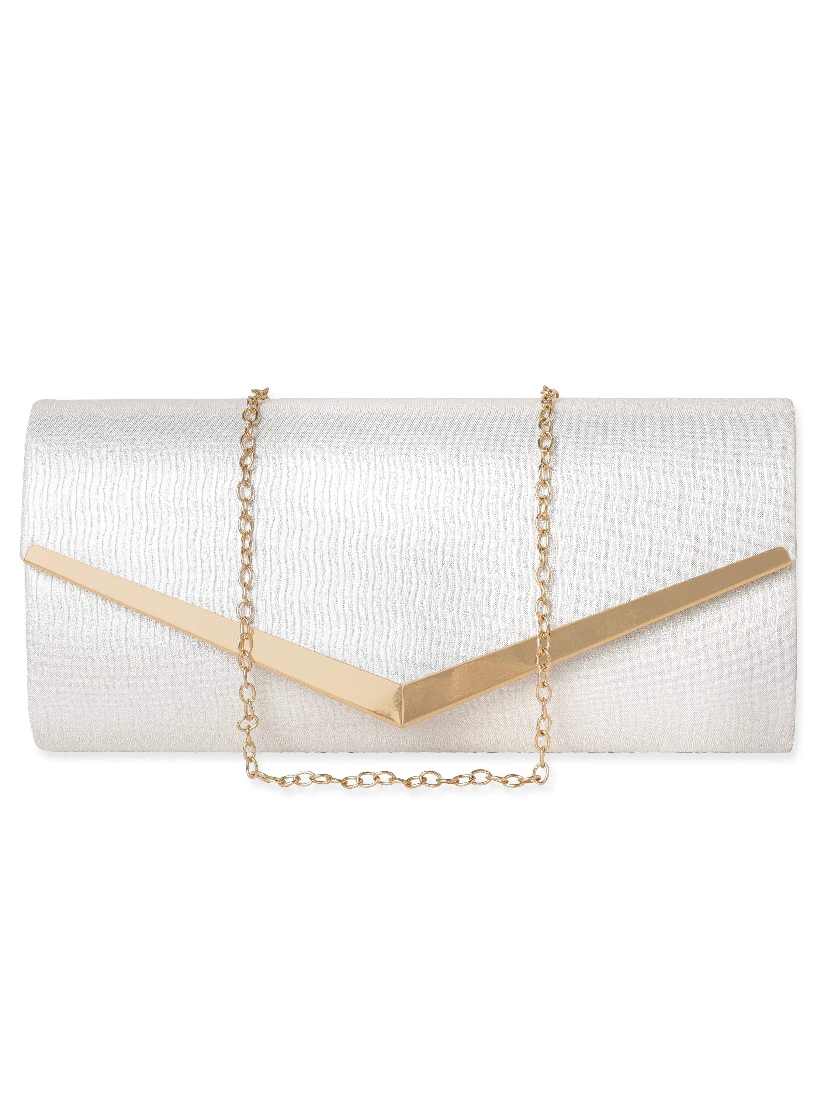 Rubans Chic Simplicity Handcrafted Beige Textured Glossy Finish Clutch Bag