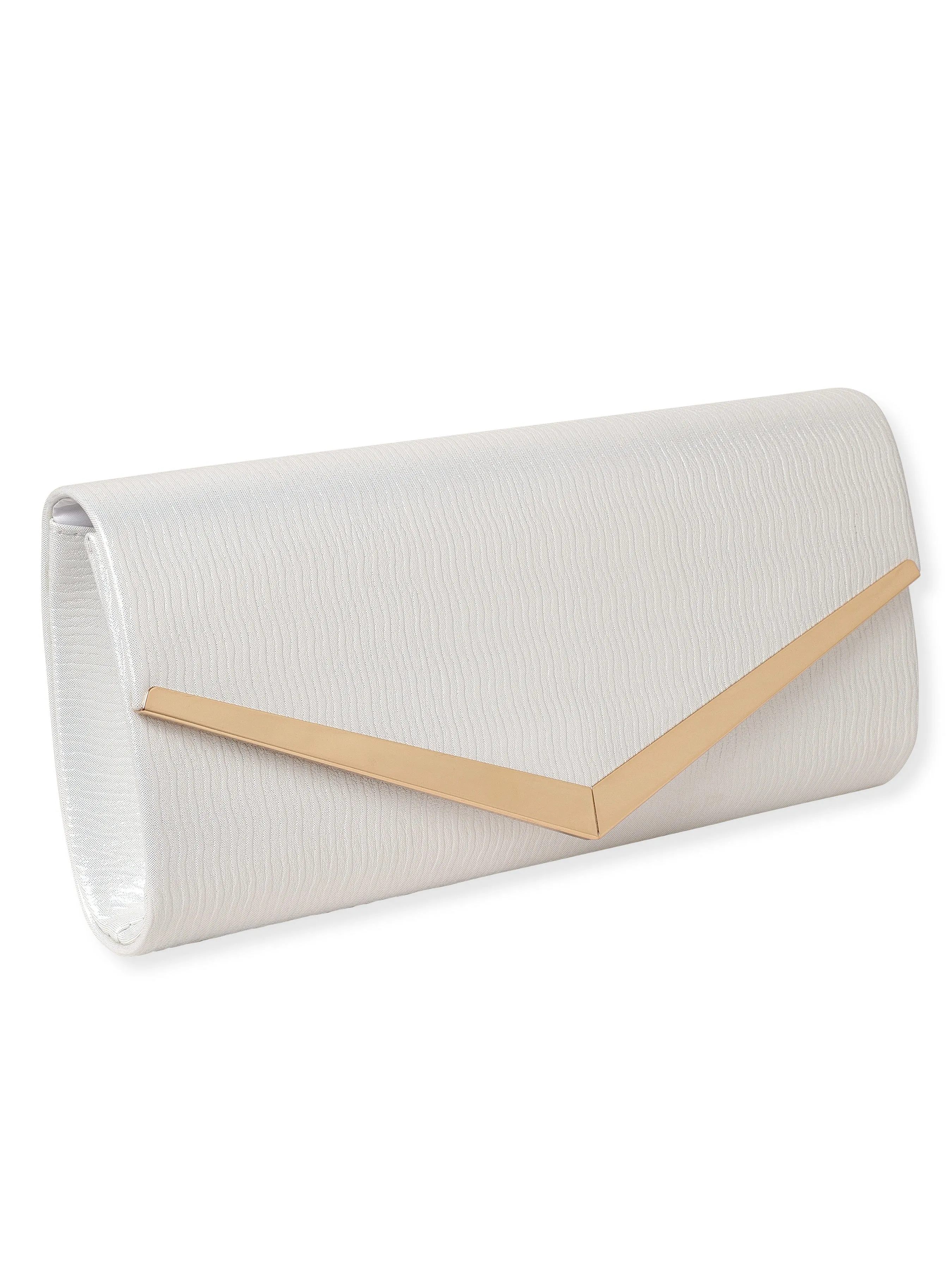 Rubans Chic Simplicity Handcrafted Beige Textured Glossy Finish Clutch Bag