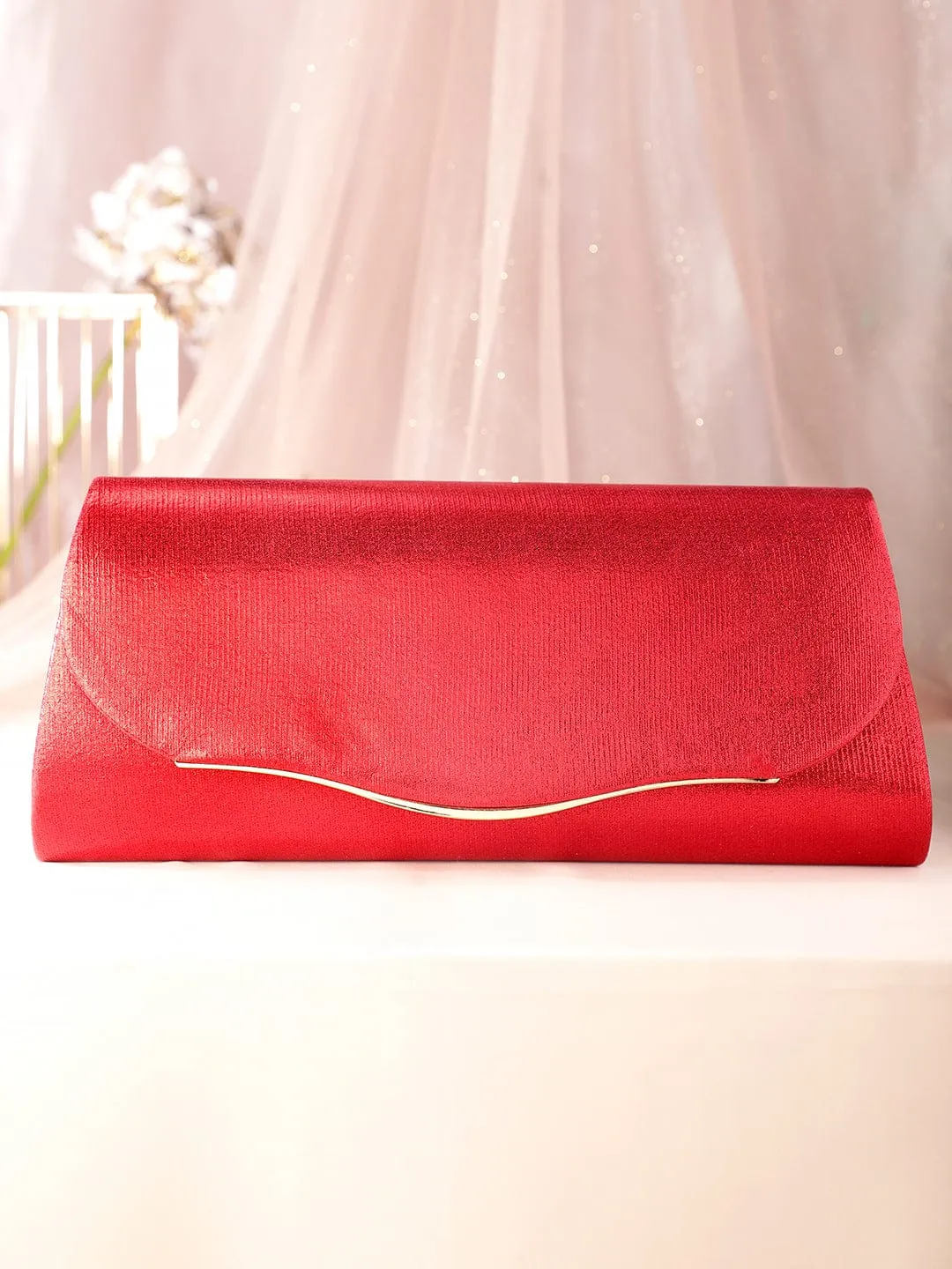 Rubans Fiery Opulence Red Textured Glossy Clutch Bag