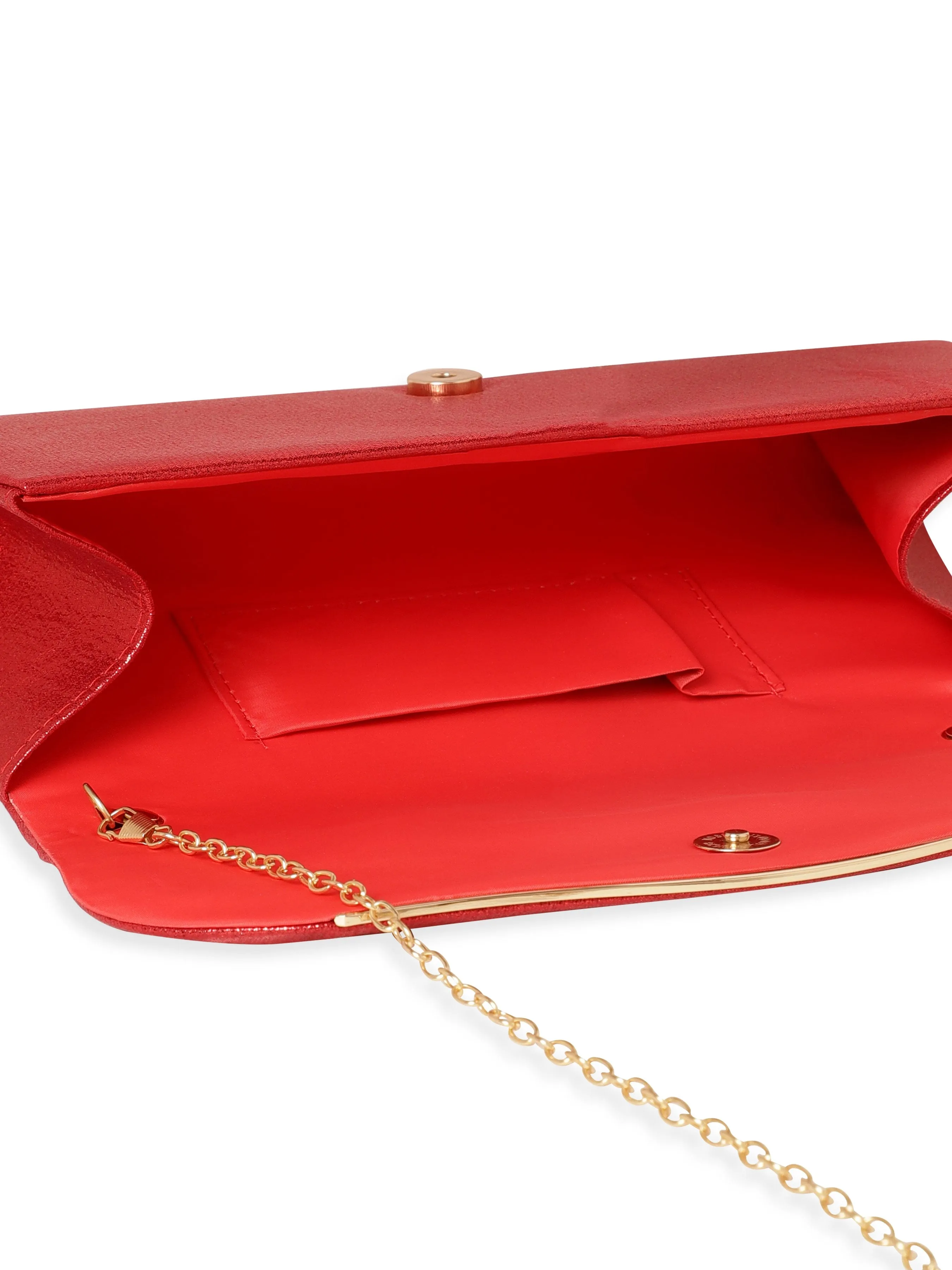 Rubans Fiery Opulence Red Textured Glossy Clutch Bag