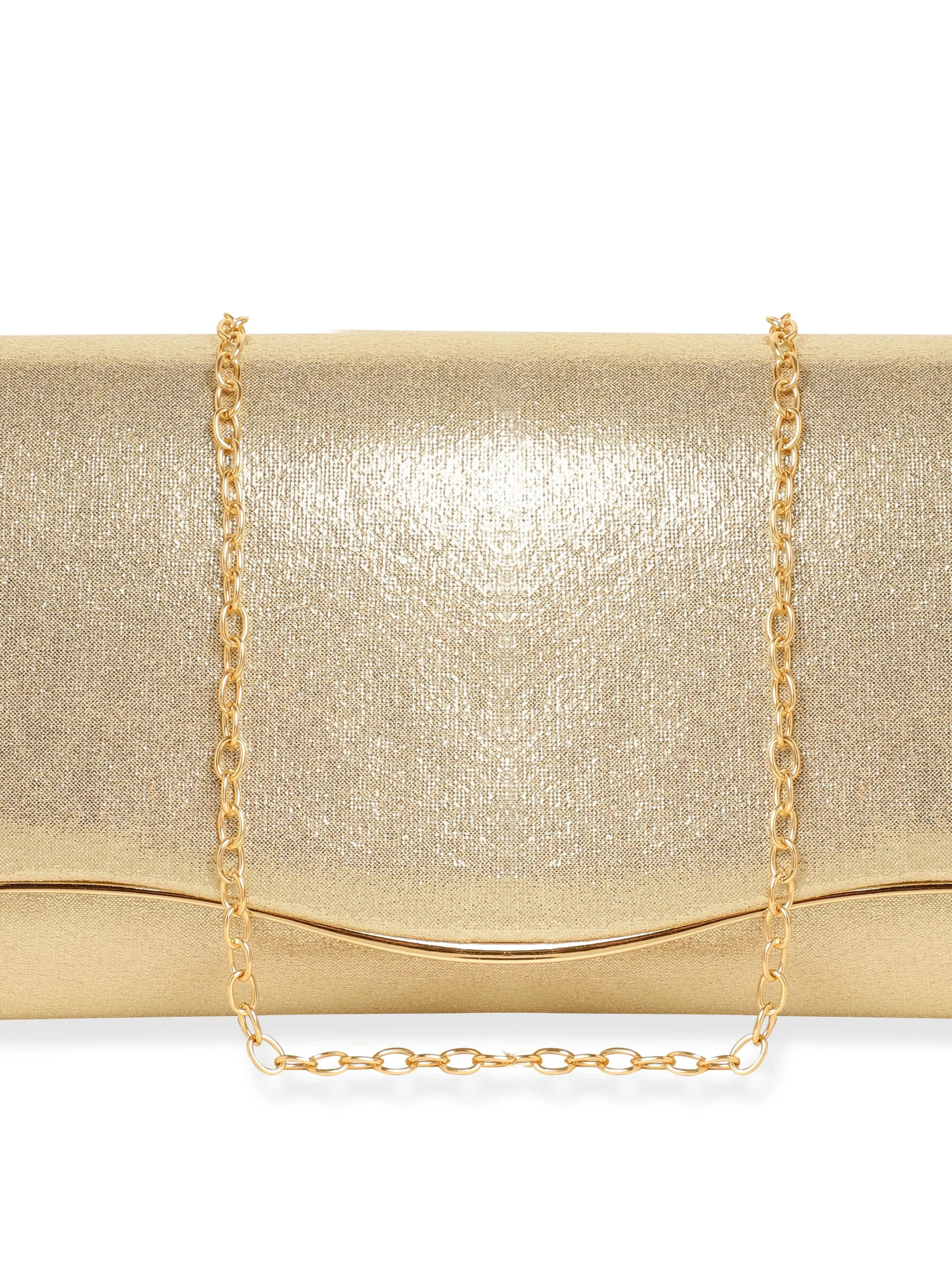 Rubans Radiant Sophistication Handcrafted Champagne Glossy Finish Clutch Bag