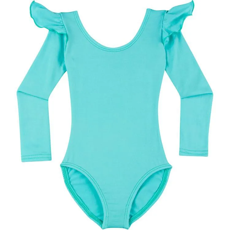 Ruffle Long Sleeve Icy Turquoise Leotard