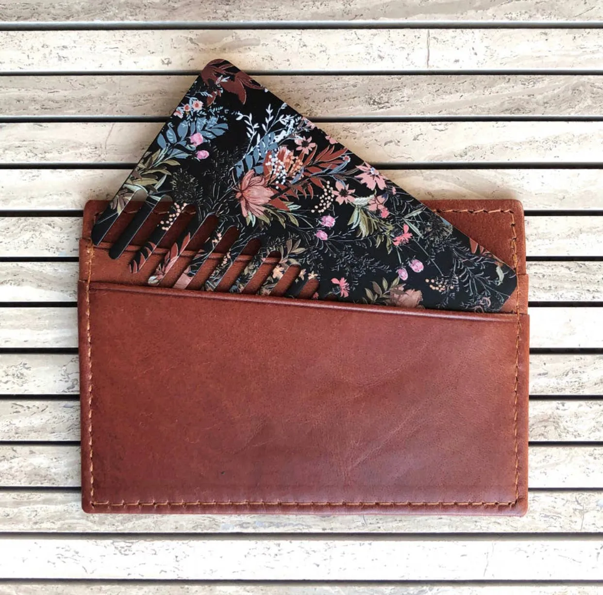 Rustic Floral Mirror Go-Comb | Metal Wallet-Sized Comb