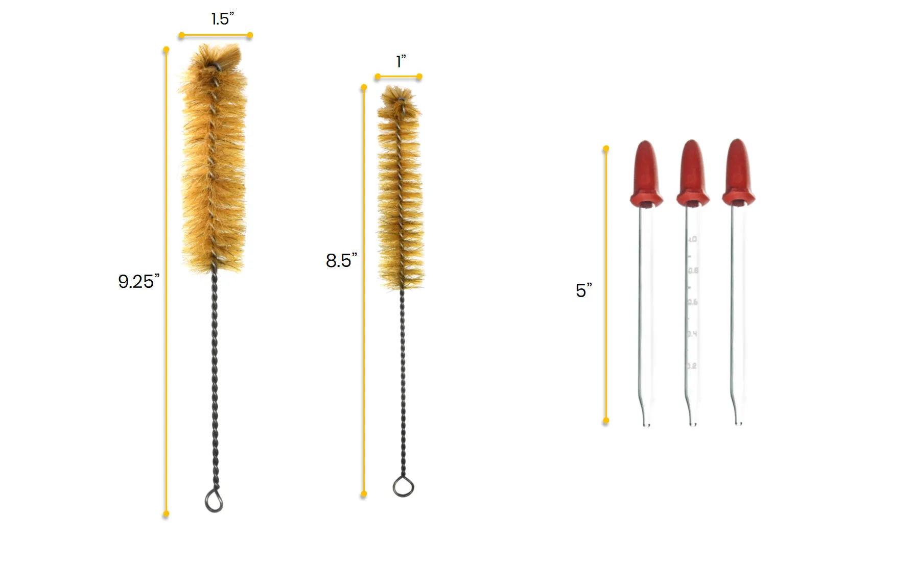 Safety Pack Measuring Cylinder Set with 3 Droppers & 2 Cleaning Brushes - 5ml, 10ml, 50ml & 100ml - Class B