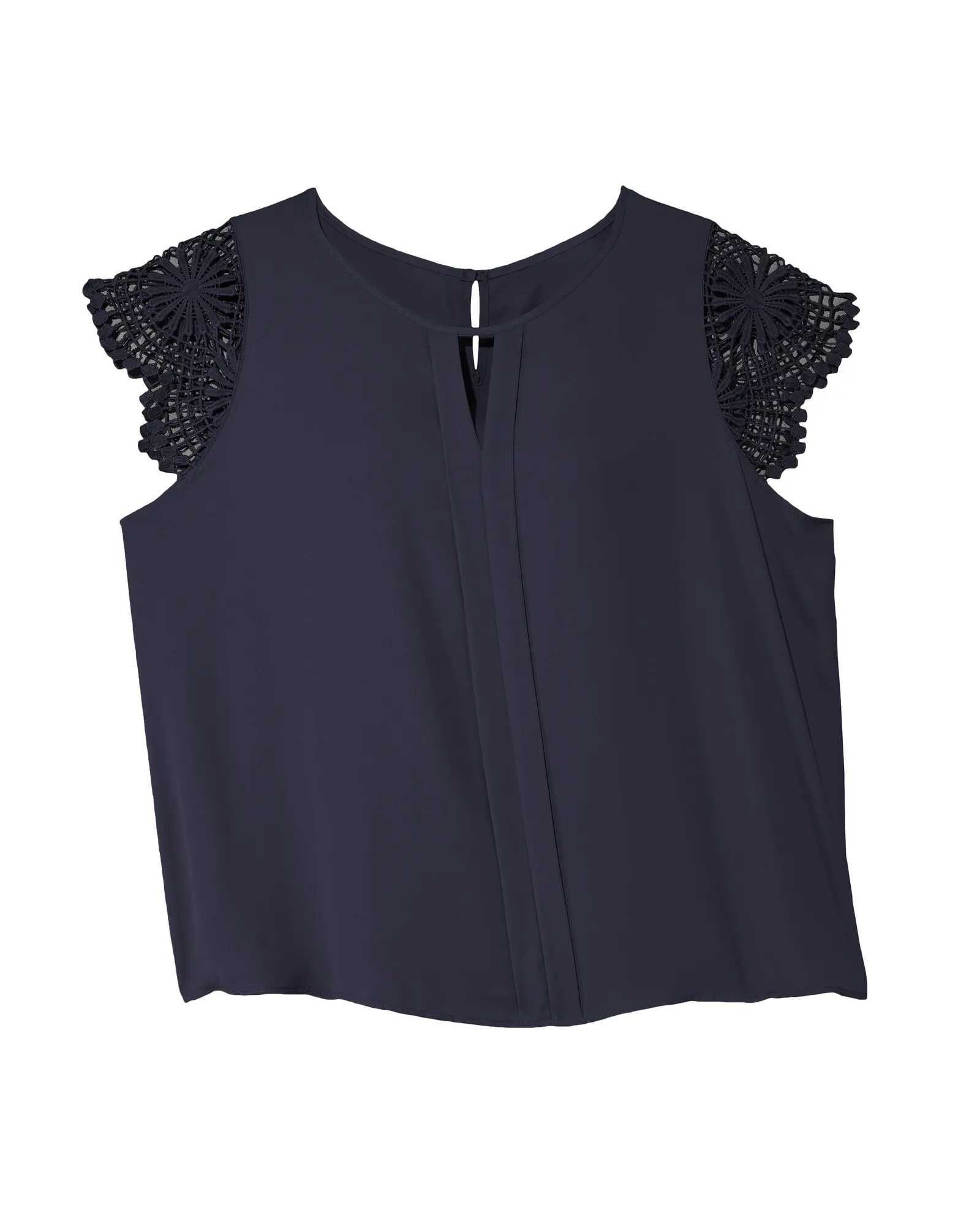 Sherry Short Lace Sleeve Front Pleat Top | Navy