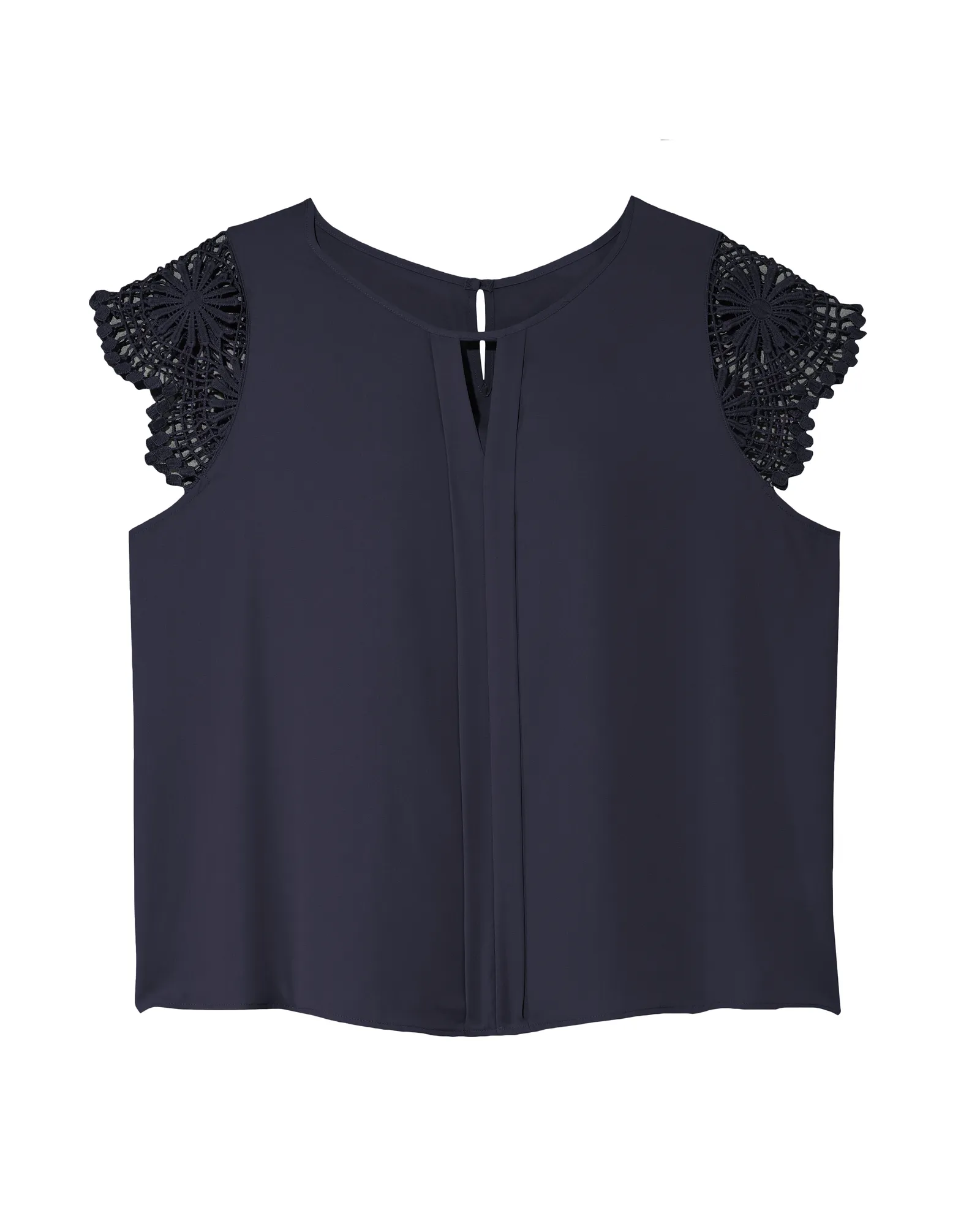 Sherry Short Lace Sleeve Front Pleat Top | Navy