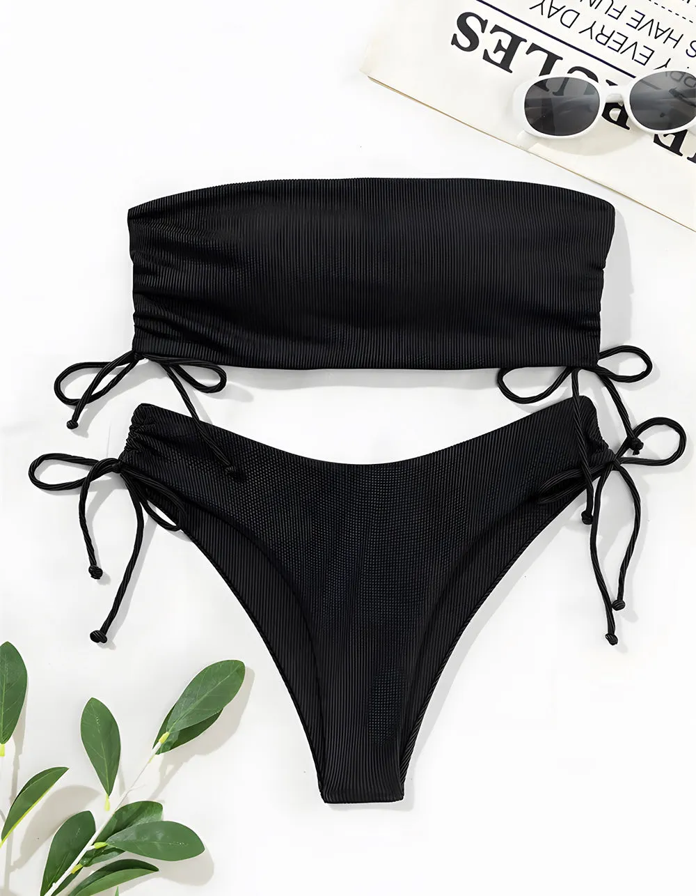 Solid-color Two-piece Tie Side Thongs