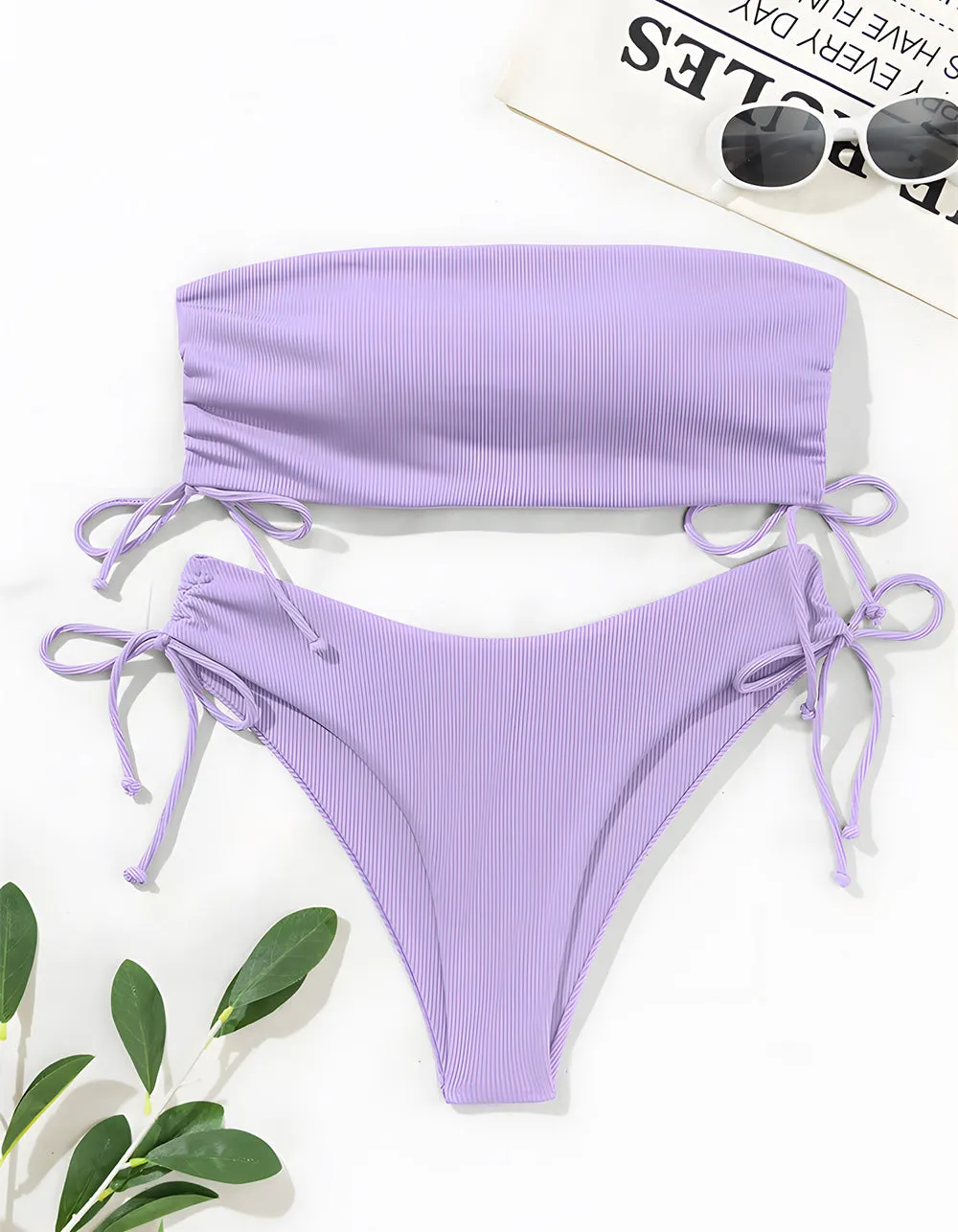 Solid-color Two-piece Tie Side Thongs