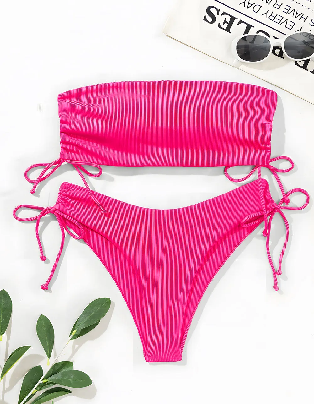 Solid-color Two-piece Tie Side Thongs