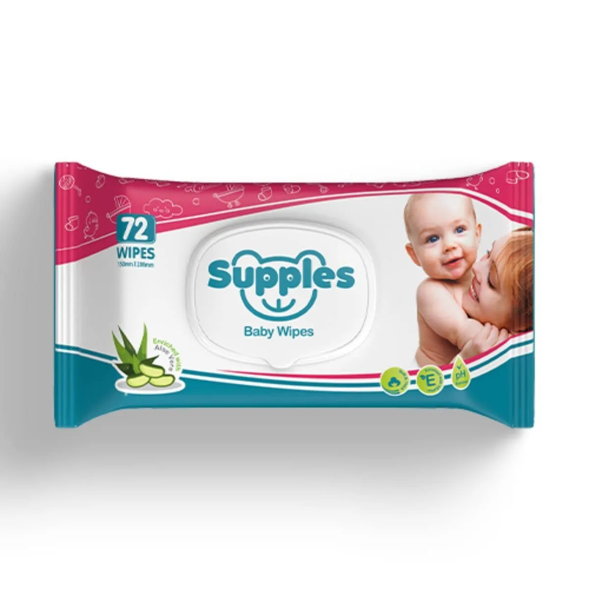 Supples Baby Wet Wipes with lid Enriched with Aloe Vera, 72 Wipes/Pack (Pack of 8)