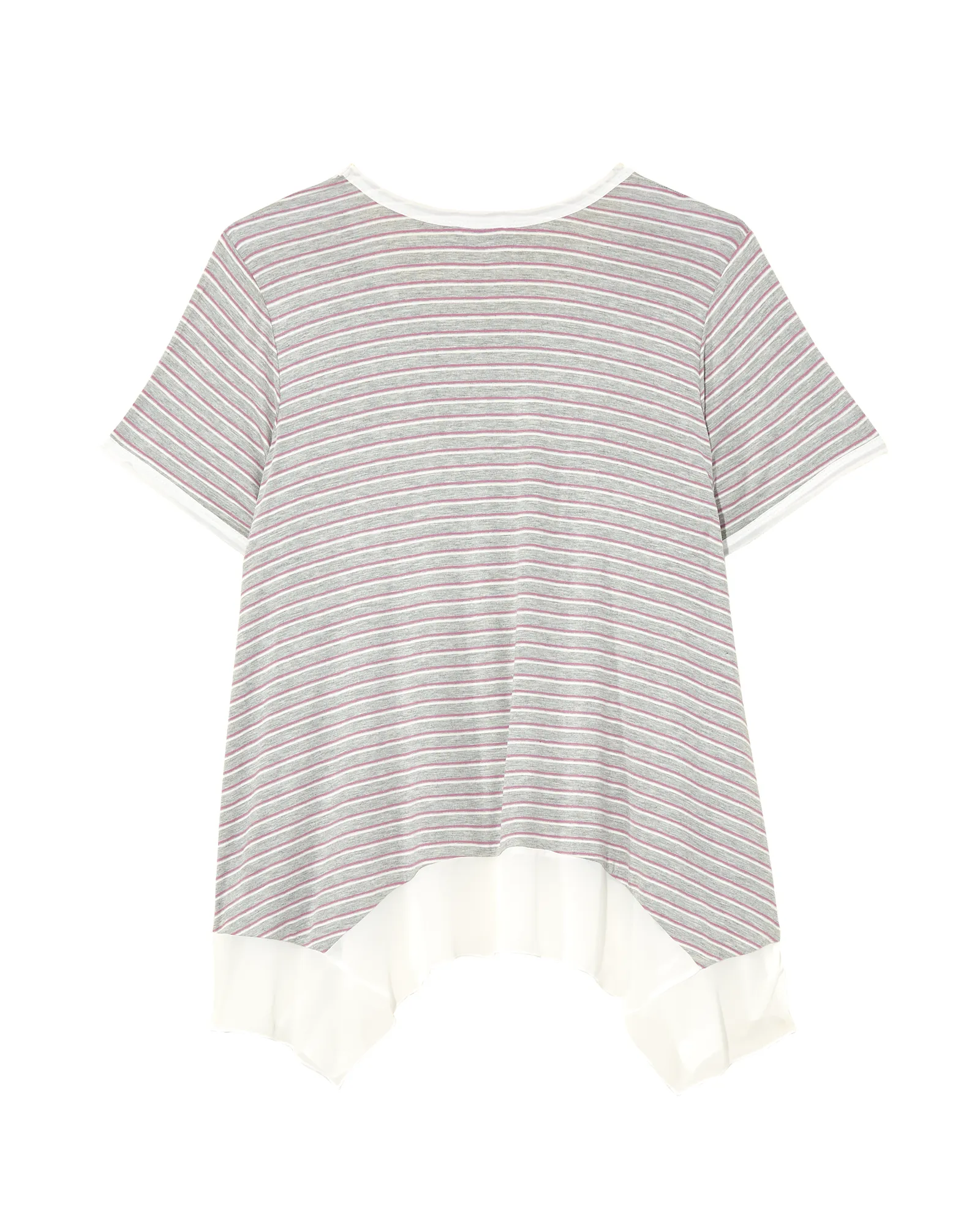 Tara Short Sleeve Woven Trim Knit Tee | Light Grey / Purple