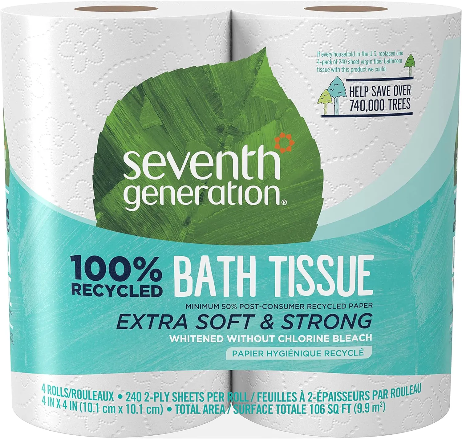 Toilet Paper White Bathroom Tissue 2-ply 100% Recycled Paper without Chlorine Bleach