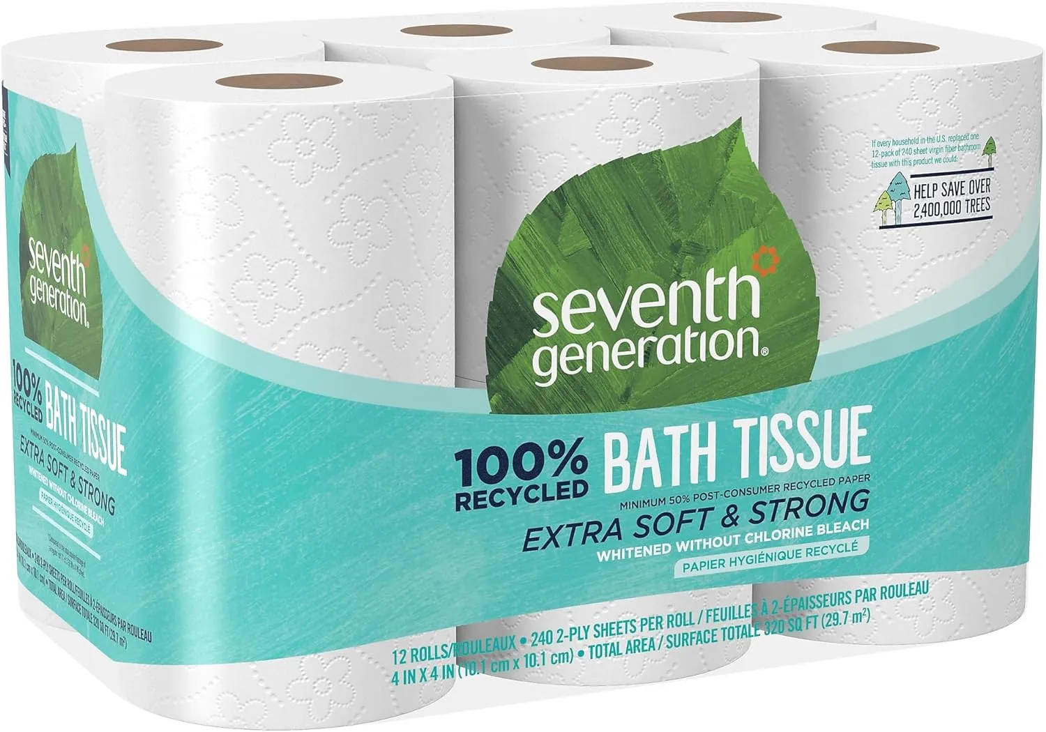 Toilet Paper White Bathroom Tissue 2-ply 100% Recycled Paper without Chlorine Bleach