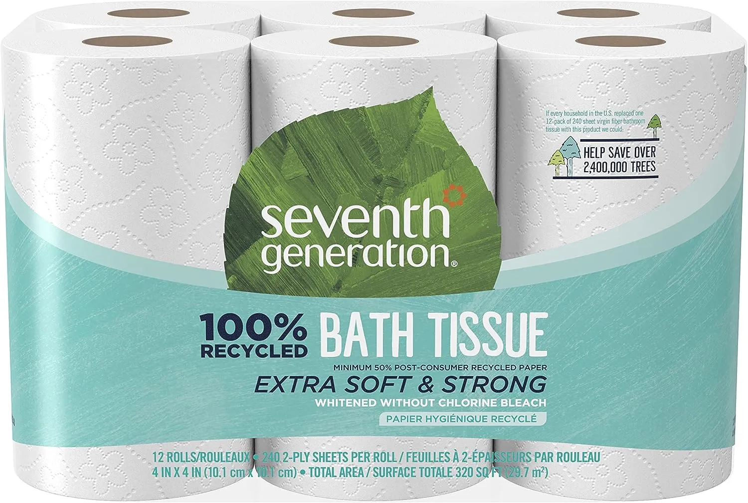 Toilet Paper White Bathroom Tissue 2-ply 100% Recycled Paper without Chlorine Bleach