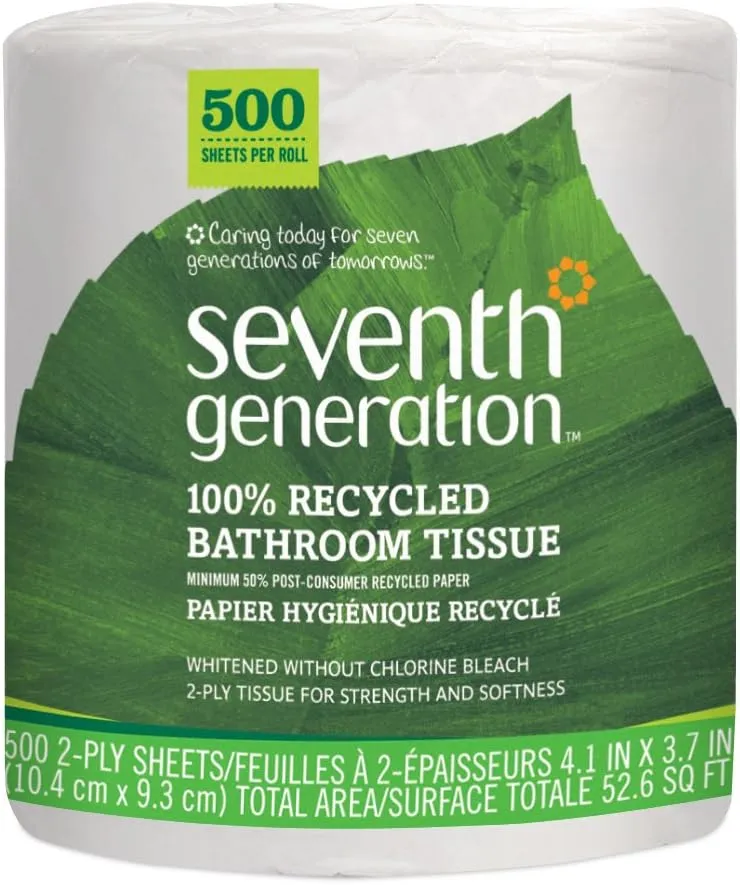 Toilet Paper White Bathroom Tissue 2-ply 100% Recycled Paper without Chlorine Bleach